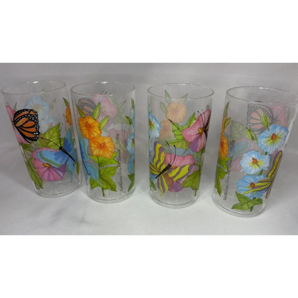 1998 KATHLEEN PARR MCKENNA SERVING TRAY, PITCHER, CUPS- FLOWERS‎ BUTTERFLY
